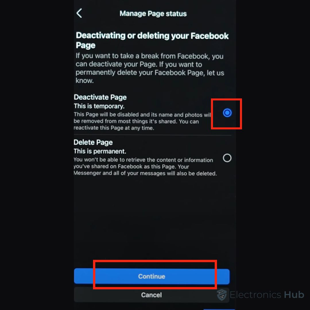 click continue-how to deactivate fb