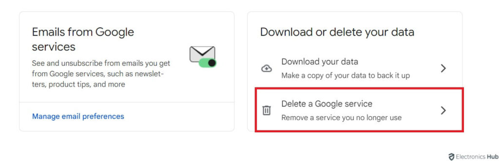 click on Delete a Google Service - Delete Gmail Account
