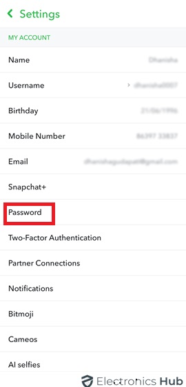click on passwords - Update Snapchat Passwords