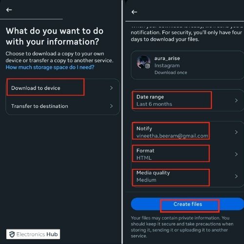 create files-delete an instagram account
