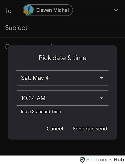 date & time in mobile - schedule email in gmail
