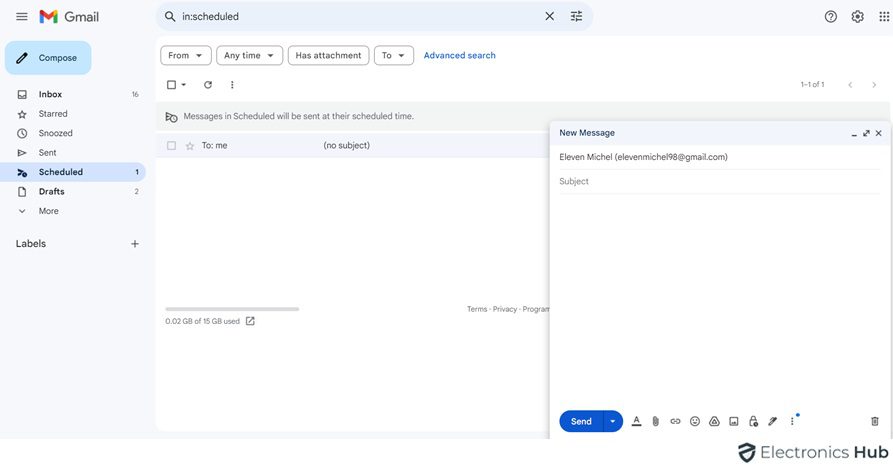 drafted schedule email in desktop - schedule email in gmail