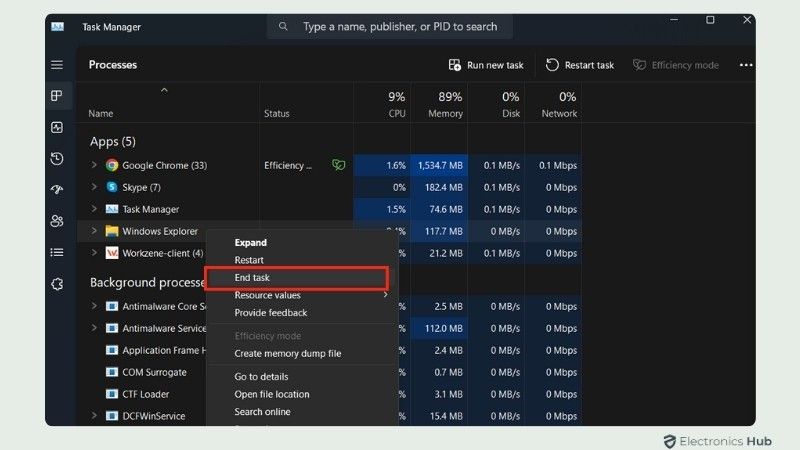 end Task-file explorer not working