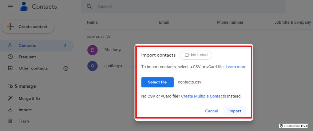 import the gmail contacts