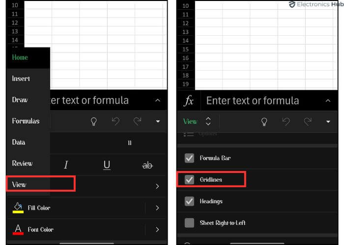 Insert Gridlines In Excel Mobile