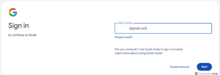 login page-reset gmail password