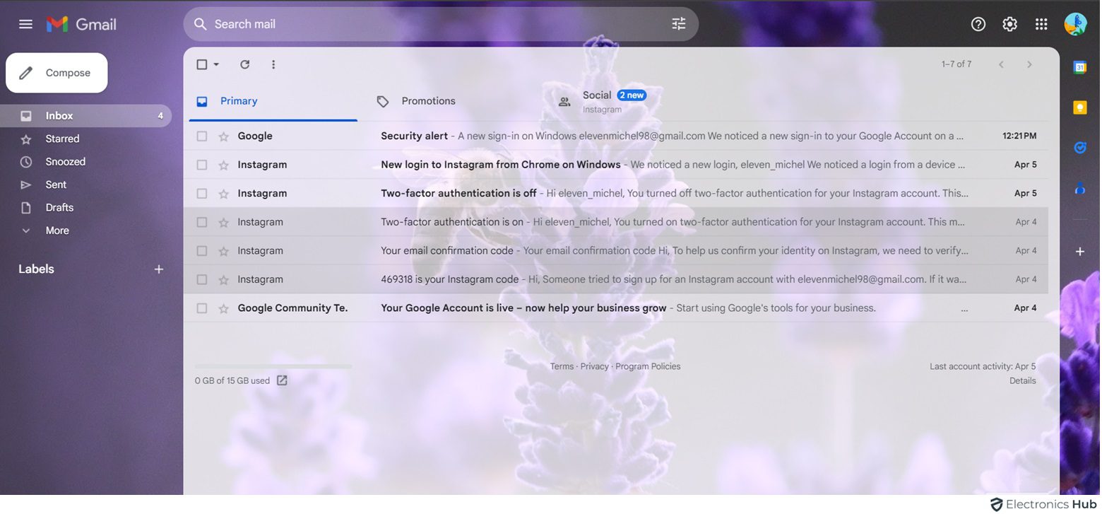 my photos background - change gmail background