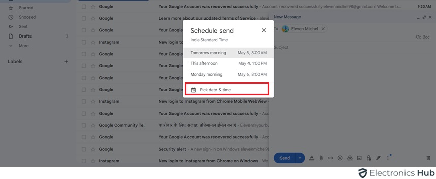 pick date & time - schedule email in gmail