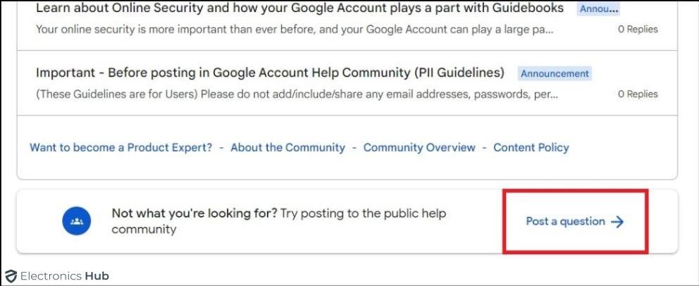 post a question option-contacting gmail support