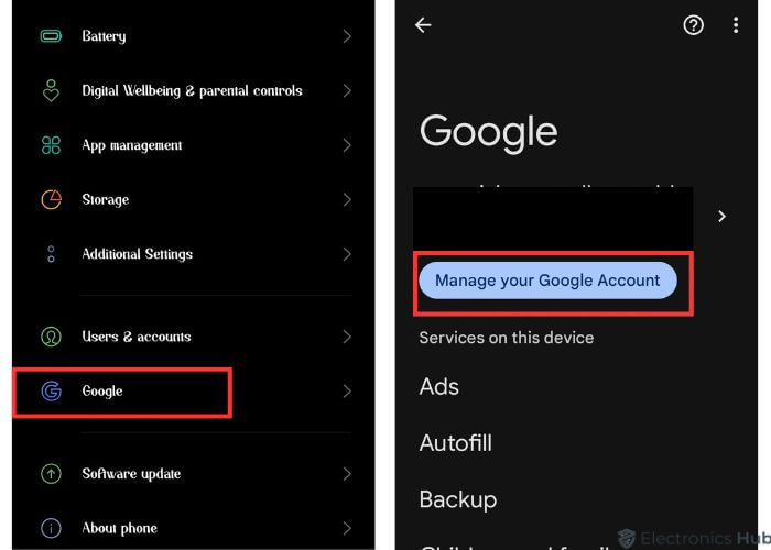 Select Manage Your Google Account - Delete Gmail Account