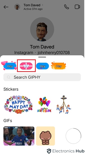 select gift icon - send gift messages on instagram
