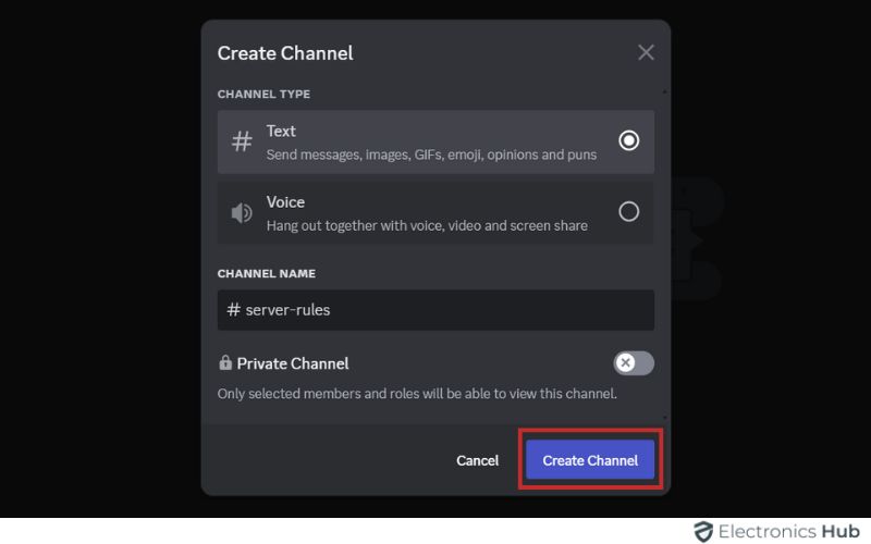 Click on Create Channel - Discord Server rules
