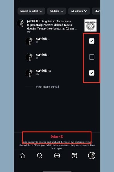 tap Delete - delete instagram comments