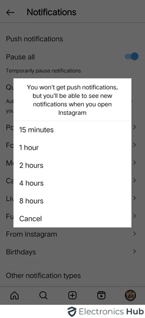 toggle on for pause all - Instagram notifications not working